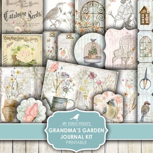 Junk Journal Kit, Grandma's Garden, Spring, Flowers, Shabby, Cottagecore, Wildflowers, Attic, My Porch Prints, Digital Download, Printable