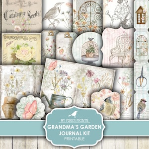 Junk Journal Kit, Grandma's Garden, Spring, Flowers, Shabby, Cottagecore, Wildflowers, Attic, My Porch Prints, Digital Download, Printable