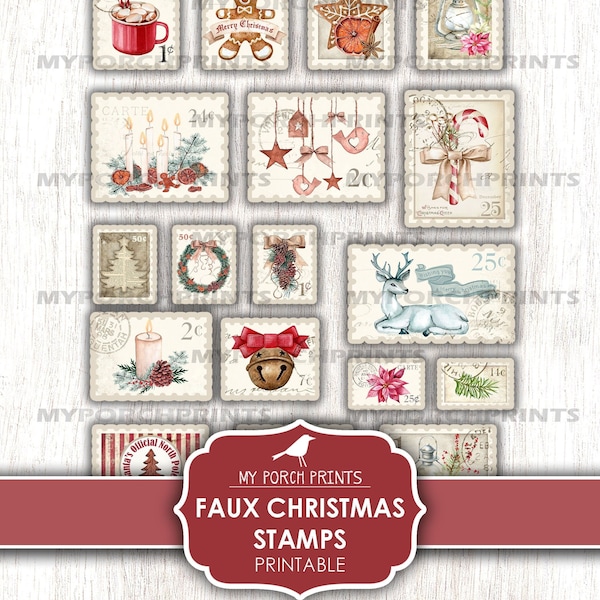 Christmas Stamps, Faux, Junk Journal, Letter to Santa, December Daily, Card, Printable, Sticker, Craft, My Porch Prints, Digital Download