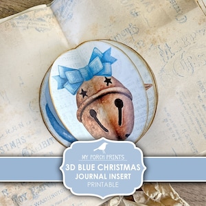 Junk Journal, Bleu, Noël, Insertion 3D, Décembre Quotidien, Dimensionnel, Pop Up, Bleu sarcelle, DIY, Carte, Cloche, Mes tirages de porche, Téléchargement numérique