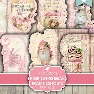 Pink, Christmas, Junk Journal, Frame, Cutouts, December Daily, Santa, Yummy, Card, Design, Printable, My Porch Prints, Digital Download