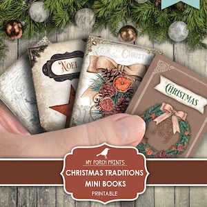 Mini libri, Natale, Tradizioni, Diario spazzatura, Etichetta, Libro, Stuffer di calze, Regalo, Miniatura, Stampe del mio portico, Stampabile, Download digitale