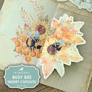 Junk Journal, Busy Bee, Insert Cutouts, Flower, Bee, 3D, Honey, Yellow, Beekeeper, My Porch Prints, Digital Download, Printable Kit
