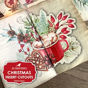 Junk Journal, Christmas Insert Cutouts, Junk Journal Kit, Yummy, Red, Holiday, Candy Cane, My Porch Prints, Digital Download, Printable