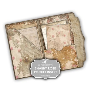 Junk Journal, Shabby, Rose, Pocket, Insert, Folding, Folio, Craft Kit, Ephemera, Paper, My Porch Prints, Digital Kit, Download, Printable