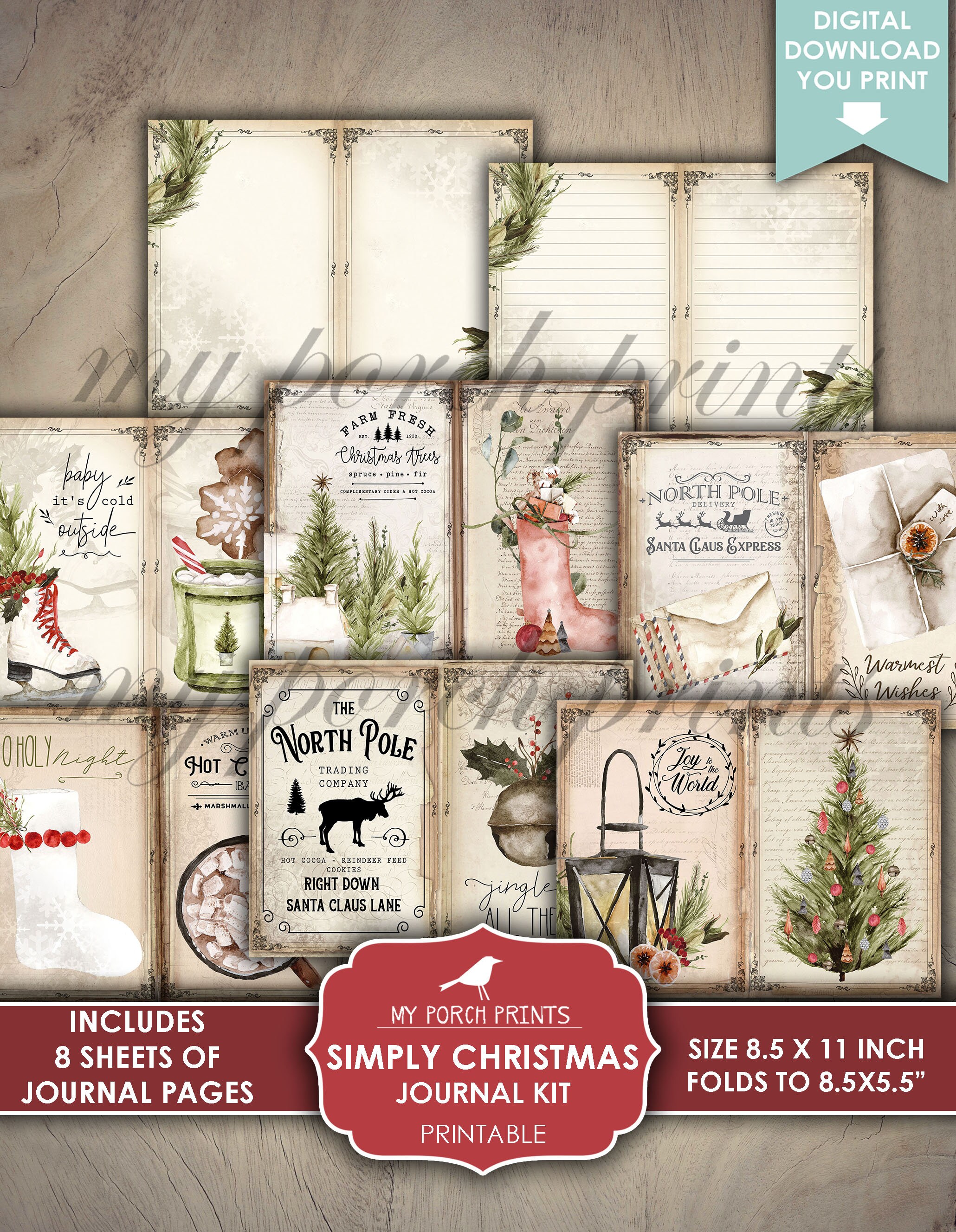 Junk Journal, Simply, Christmas, Kit, December, Red, Green Junk Journal, Simply, Christmas, Kit, December, Red, Green