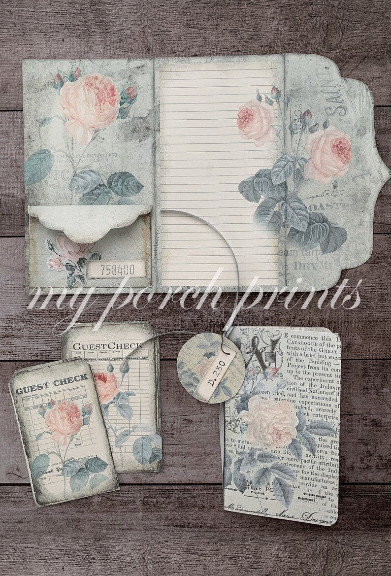 Junk Journal, Kit, Rose, Tri-Fold, Journal Insert, Ephemera, Handmade, Printable, Embellishment, Vintage, Digital, Download, My Porch Prints image 6