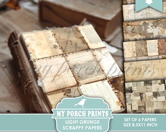 Light Grunge Scrappy Papers, Junk Journal, Pages, Neutral, Vintage, Backing, Collage, Craft, My Porch Prints, Printable, Digital Download