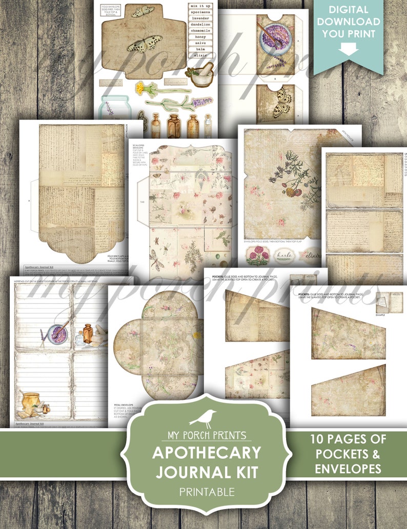 Junk Journal Kit, Apotekare, Natur, Örter, Läkning, Cottagecore, Vetenskap, Steampunk, Shabby, Min veranda-tryck, Digital nedladdning, Utskrivbar bild 5