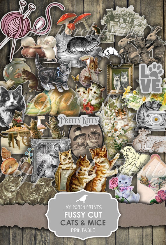 Junk Journal Kit, Fussy Cut, Cats, Mice, Mouse, Kitten, Cat Junk Journal Kit, Fussy Cut, Cats, Mice, Mouse, Kitten, Cat
