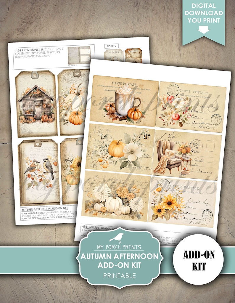 Junk Journal, Autumn, Afternoon, ADD ON, Kit, Fall, Halloween, Thanksgiving, Cozy, Pumpkin, My Porch Prints, Printable, Digital Download image 4