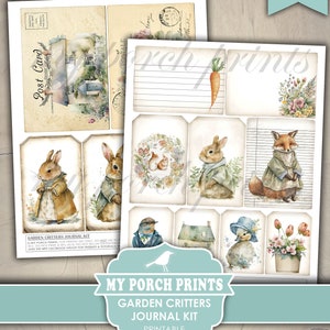 Garden Critters Junk Journal Kit, Woodland, Beatrix Potter Style, Spring, Easter, Animals, My Porch Prints, Printable, Digital Download image 8