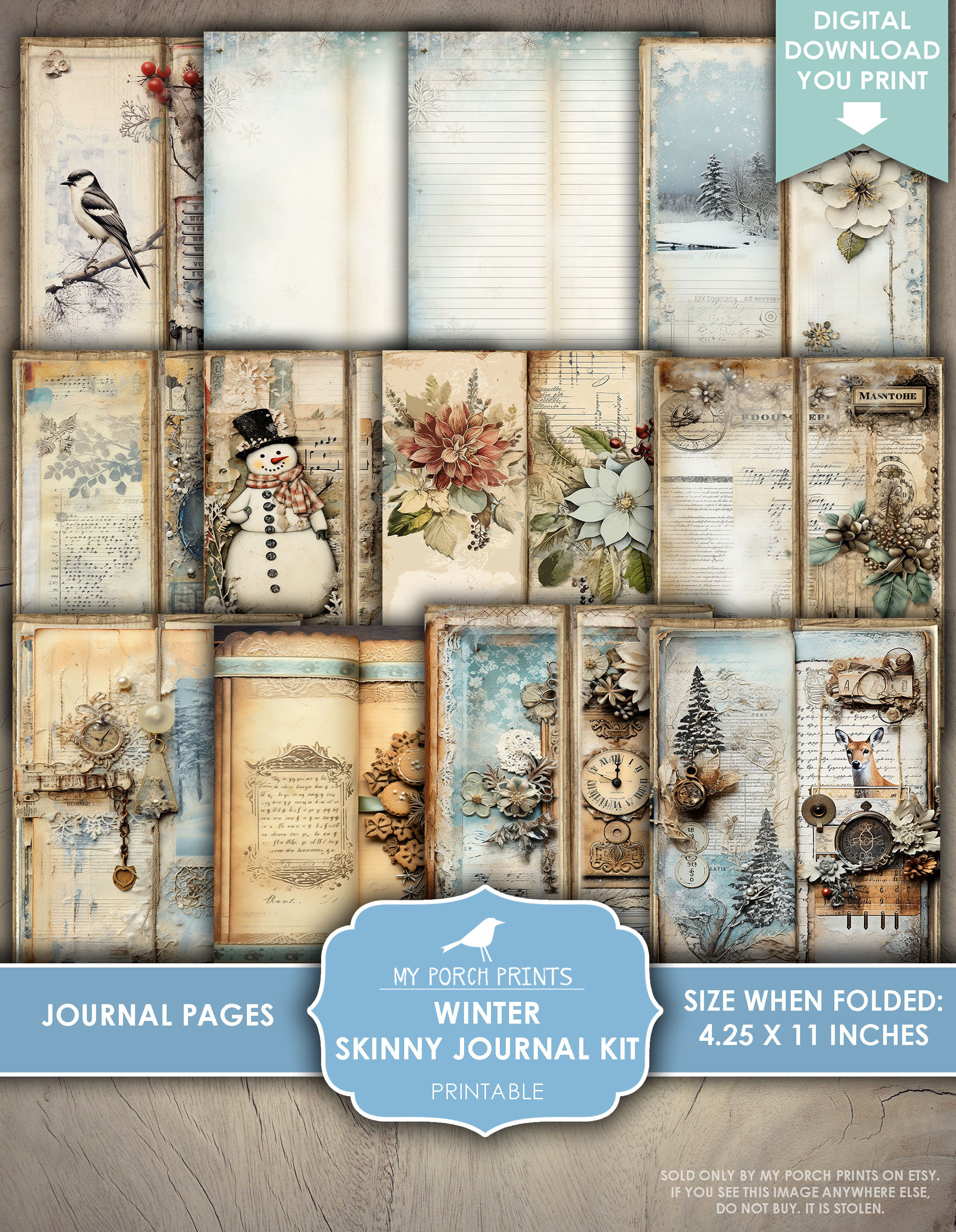 Winter Skinny Junk Journal Kit, Tall, Victorian, Vintage, Grunge ...