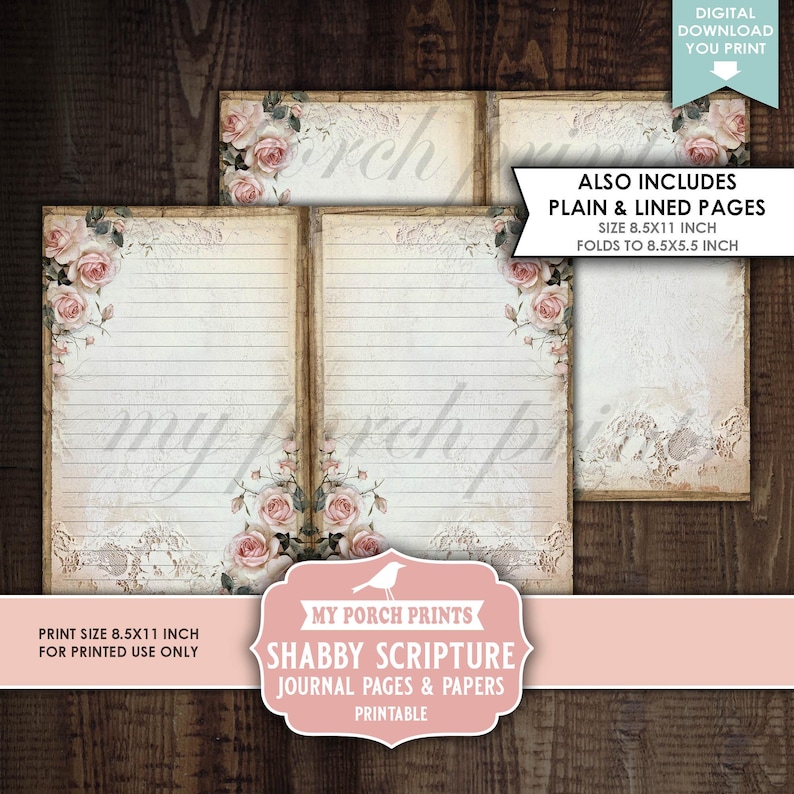 Shabby Scripture Junk Journal PAGES & PAPERS, Faith Bible Verses Prayer Roses Devotional Pink My Porch Prints, Printable, Digital Download bild 4