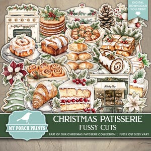 Christmas Patisserie FUSSY CUTS, Junk Journal, Recipe, Desserts, Holiday, Stickers, Cricut, My Porch Prints, Printable, Digital Download