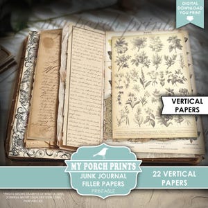 Vertical Junk Journal Filler Papers, Vintage, Neutral, Nature, Extra, Pages, Coffee Dyed, My Porch Prints, Printable, Digital Download