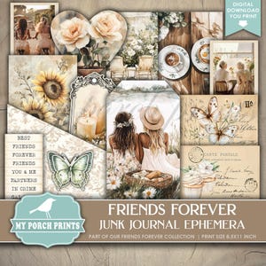 Friends Forever EPHEMERA, Best Friend, Sisters, Friendship, Girl, Gift, Junk Journal, Neutral, My Porch Prints, Printable, Digital Download
