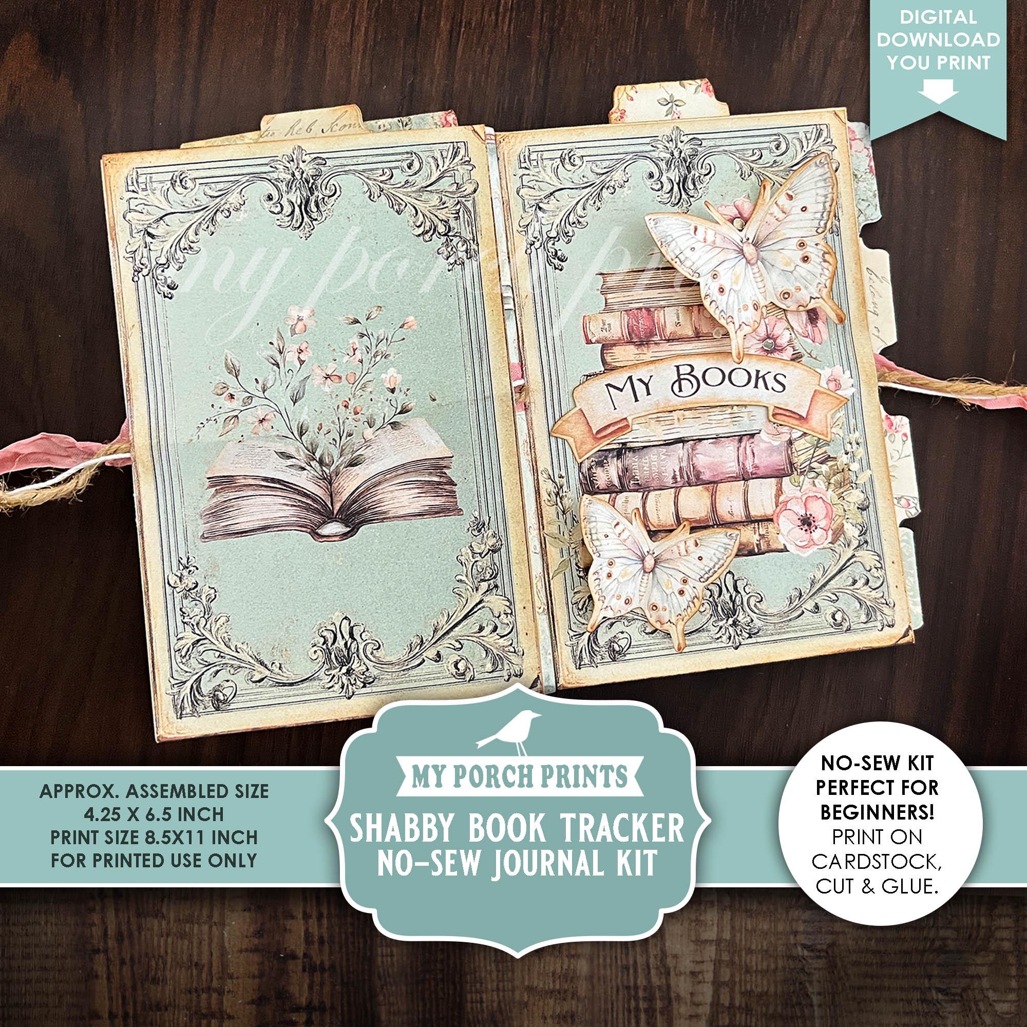 Shabby Book Tracker No-sew Junk Journal Kit, Gift Idea Beginner