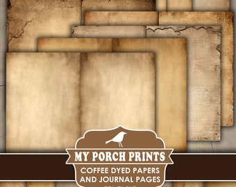 Coffee Dyed Papers and Junk Journal Pages, Old, Neutral, Masculine, Backing, Paper, Grunge, My Porch Prints, Printable, Digital Download