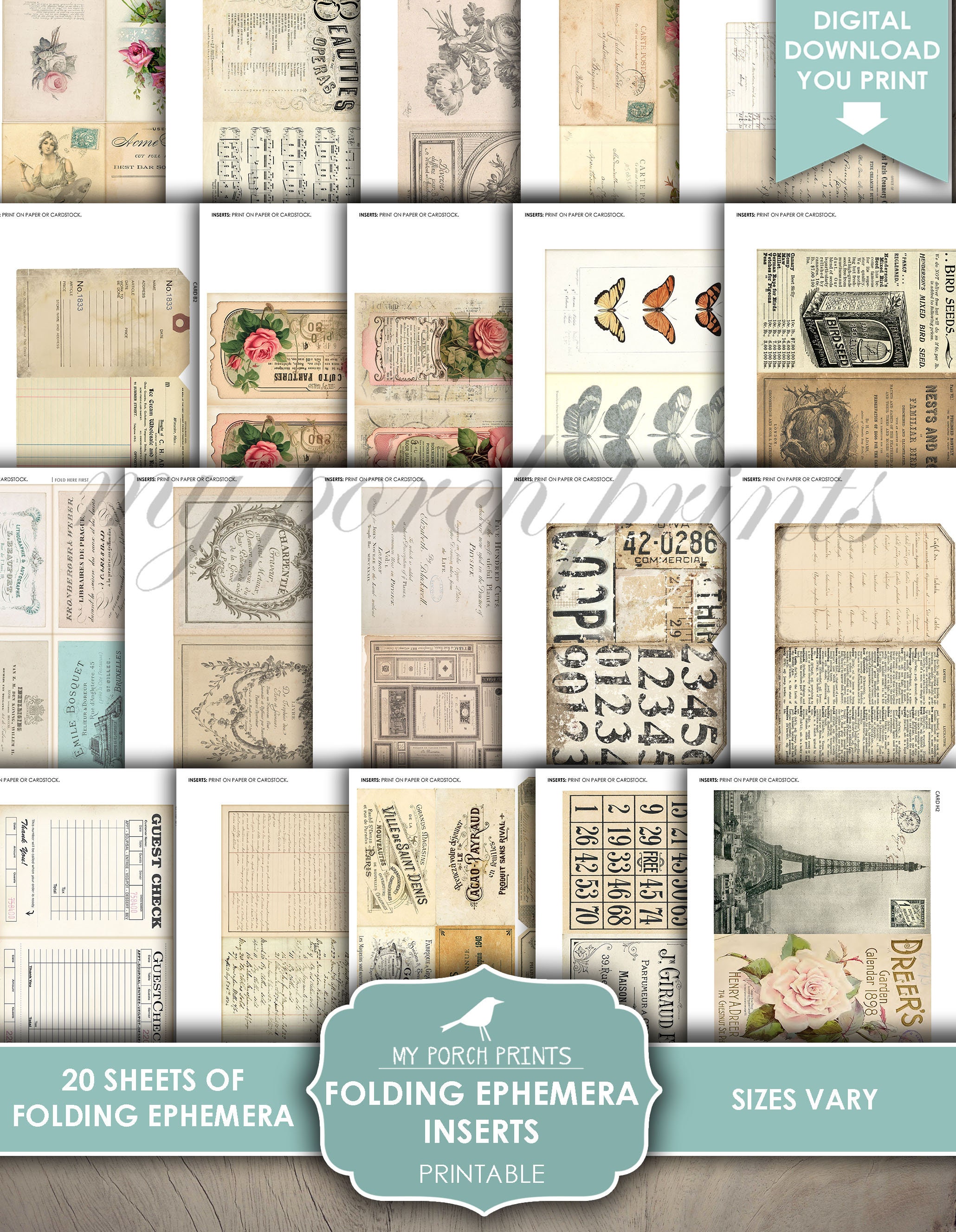 Junk Journal, Folding, Ephemera, Inserts, Neutral, Pages, Ledger ...