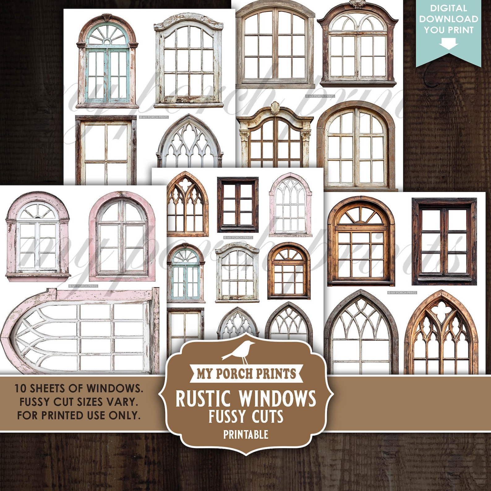 Window Paper Cutouts Rustic Windows FUSSY CUTS, Junk Journal Window Shapes Cutouts Kit ...