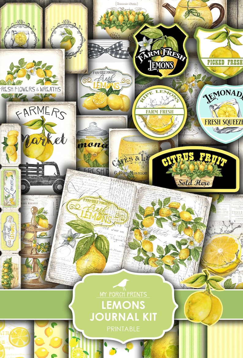 Lemons Junk Journal Kit Yellow Recipe Book Fruit Summer Etsy