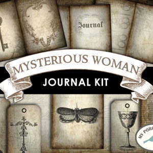 Junk Journal, Kit, Mysterious Woman, Grunge, Neutral, Victorian, Book, Vintage, 5x7, Halloween, Collage Sheet, Gothic, Printable Download