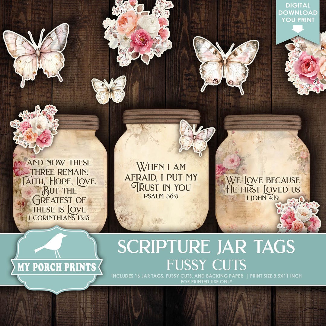 Scripture Jar Label Scripture Jar Tags FUSSY CUTS, Junk Journal, Bible, Verse, Bookmark ...