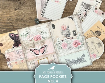 Junk Journal, Page Pockets, No. 4, Kit, Folio, Folder, Shabby, Butterfly, Insert, Pink, My Porch Prints, Digital, Download, Printable