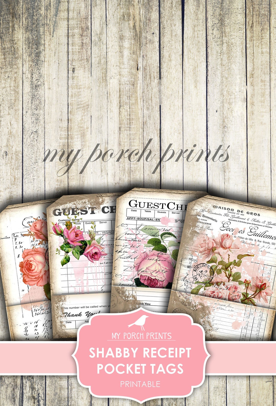 Shabby Receipt, Pocket Tags, Loaded Envelope, Junk Journal Kit ...