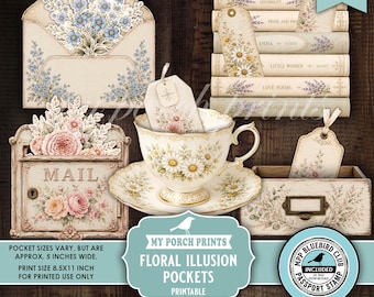Floral Illusion Pockets 1, Junk Journal Kit Books Tags Spring