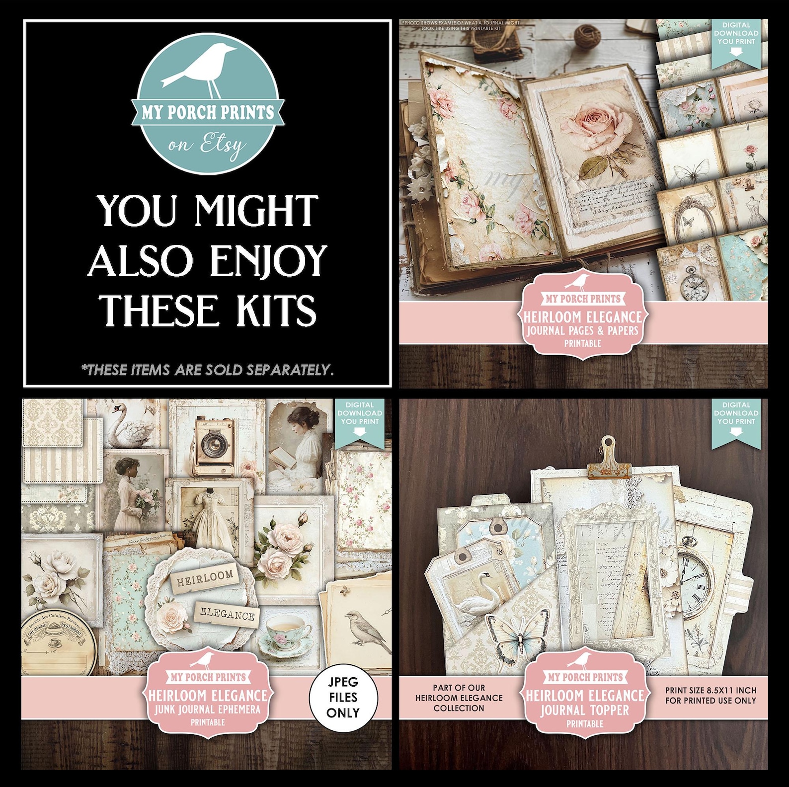 Heirloom Elegance Add-on Papers, Junk Journal, Shabby, Floral, Faded ...