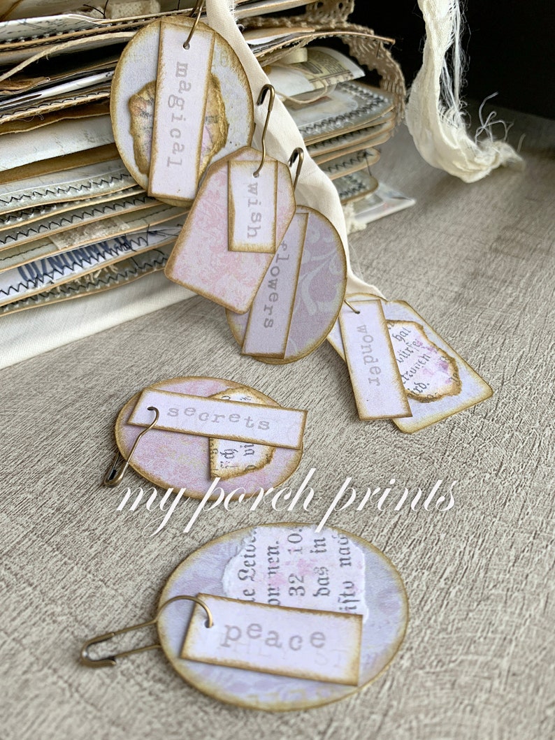 Junk Journal Shabby Purple Word Tags Embellishment Etsy