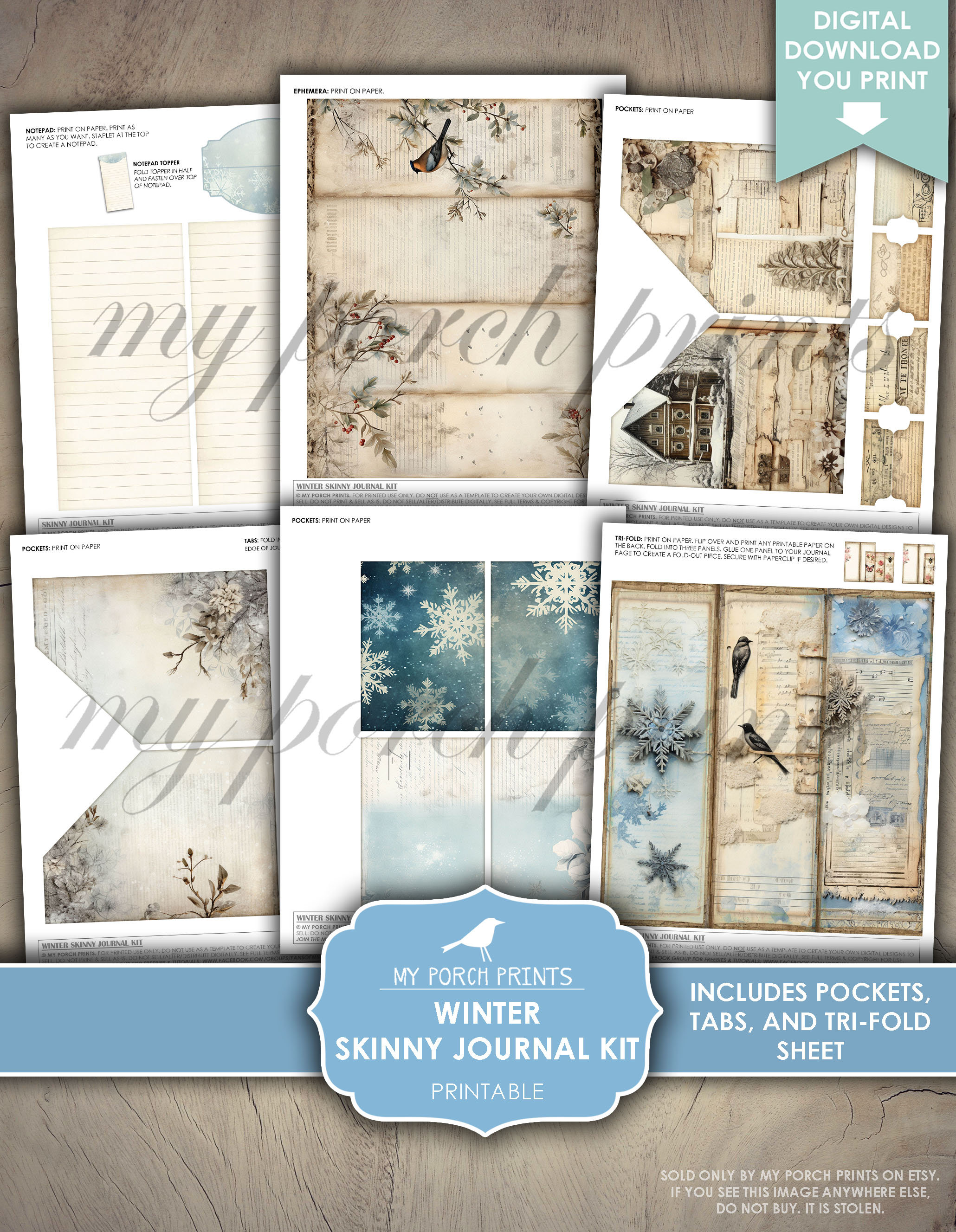 Winter Skinny Junk Journal Kit, Tall, Victorian, Vintage, Grunge ...