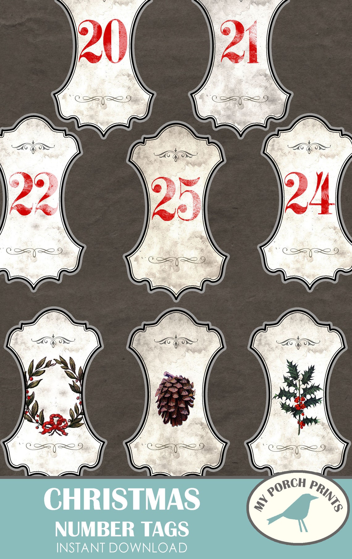 Christmas Tags, Christmas Countdown, December Daily Numbers, Advent ...