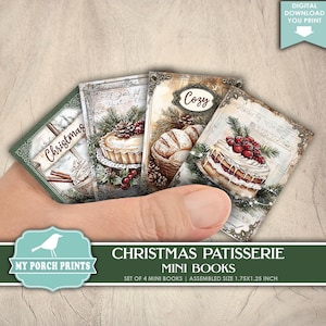 Christmas Patisserie Mini Books, Junk Journal, Miniature, Bakery, Ornament, Baking, Recipe, My Porch Prints, Printable, Digital Download
