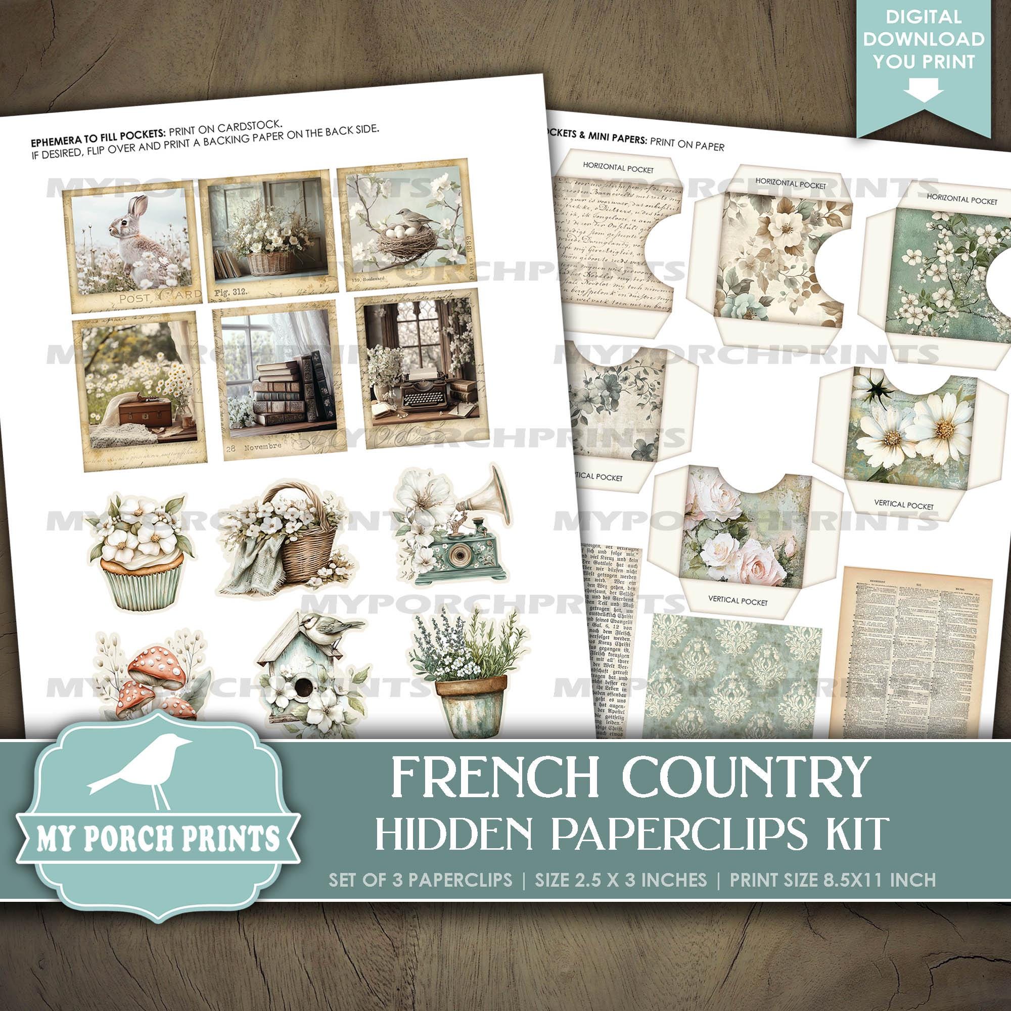 French Country Hidden Paperclips Kit, 3, Blue Junk Journal Paper Clips ...