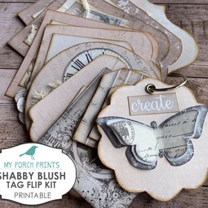 Shabby Tag Flip, Junk Journal Kit, Tags, Ephemera, My Porch Prints Store, Printable, Digi Kit, MyPorchPrints, Mauve, Scrapbook, Download