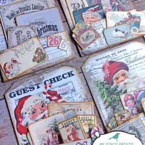 Christmas Santa Shabby Receipt Pocket Tags, Loaded Envelope, Junk ...