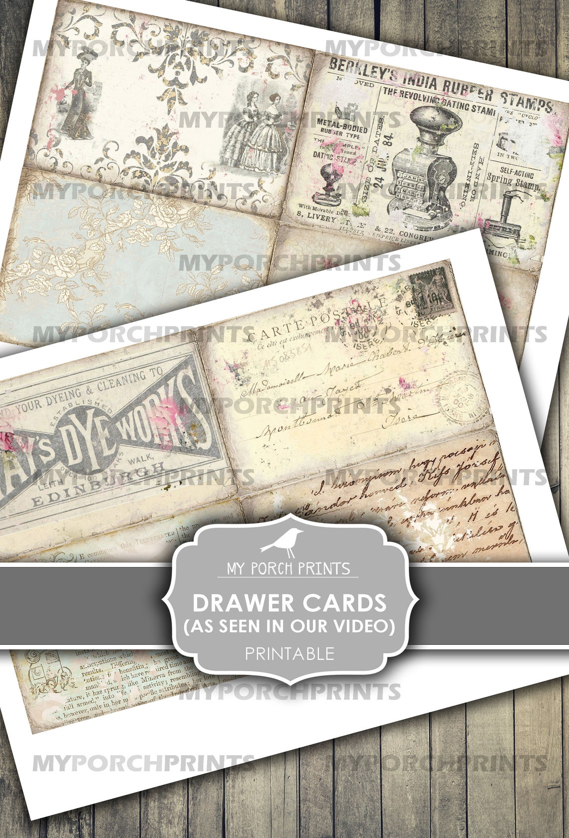 Junk Journal Kit, Printable Wood Drawer Cards, Papers, My Porch Prints ...