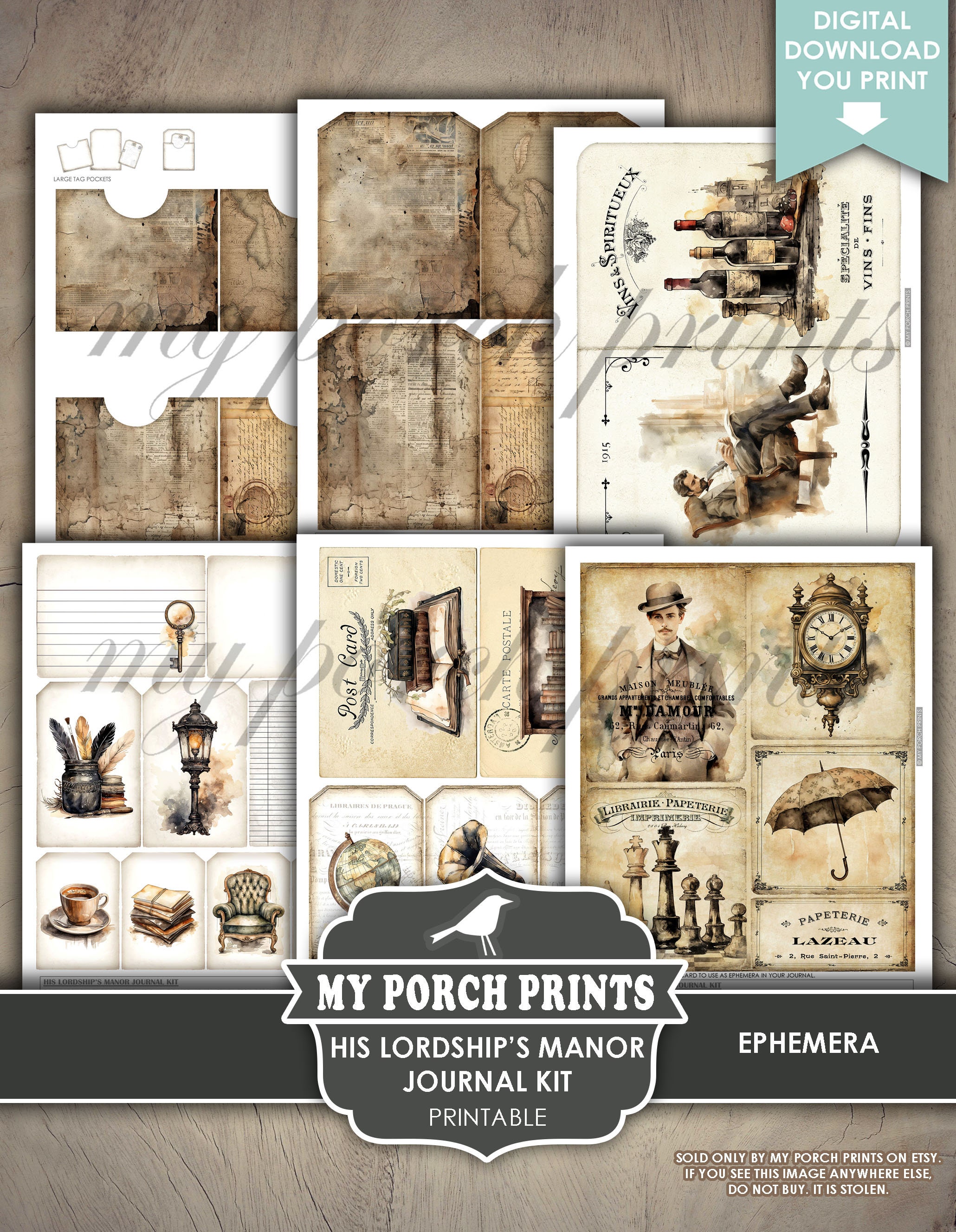 His Lordship's Manor Junk Journal Kit, Victorian, Grunge, Ephemera ...