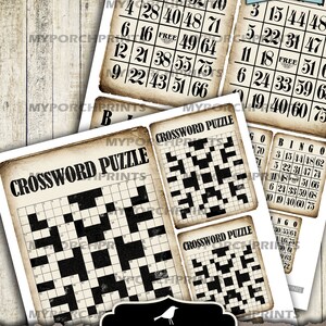 May include: Printable black and white bingo cards, crossword puzzles, and a title that reads "My Porch Prints Black & White Ephemera Printable".