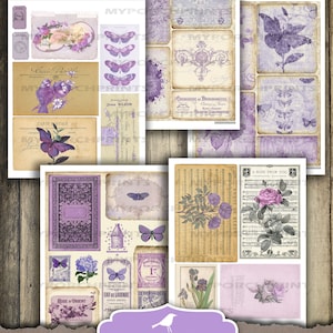 Junk Journal, Ephemera, Pack, Shabby, Purple, Butterfly, Insert, My ...