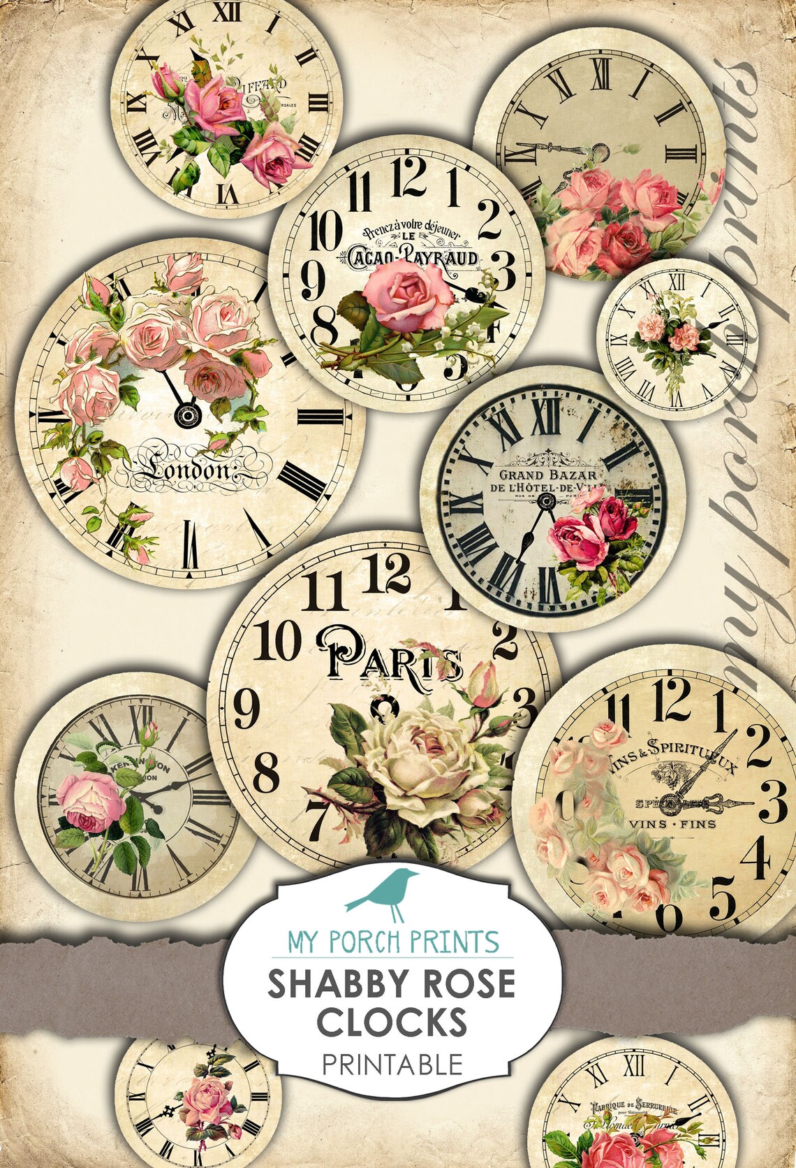 Shabby Rose Clocks Junk Journal Kit Tags Ephemera My Porch - Etsy