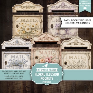 Floral Illusion Pockets 1, Junk Journal Kit Books Tags Spring Teacups Happy Mail Mailbox Vintage, My Porch Prints Printable Digital Download image 5
