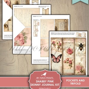 Shabby Pink Skinny Junk Journal Kit, Tall, Victorian, Roses, Vintage ...