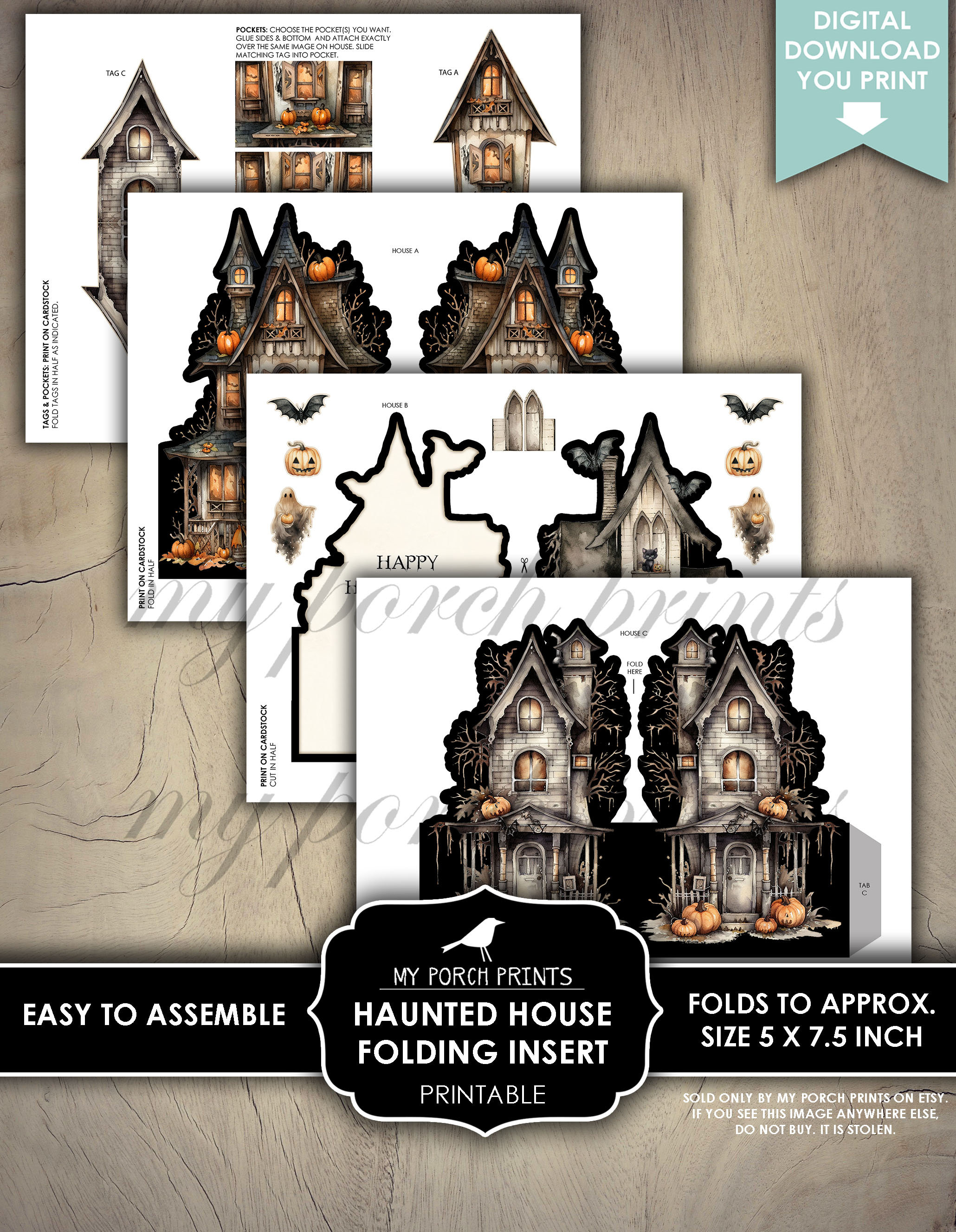 Haunted House, Folding, Insert, Kit, Junk Journal, 3D, Craft, Halloween ...