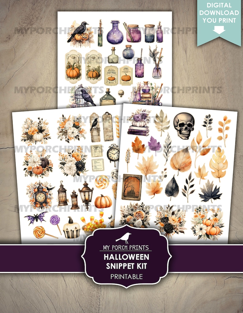 Halloween Snippet, Kit, Junk Journal, Roll, Fussy Cut, Fall, Candy, BuJo, Cricut, Planner, Printable, My Porch Prints, Digital Download image 8