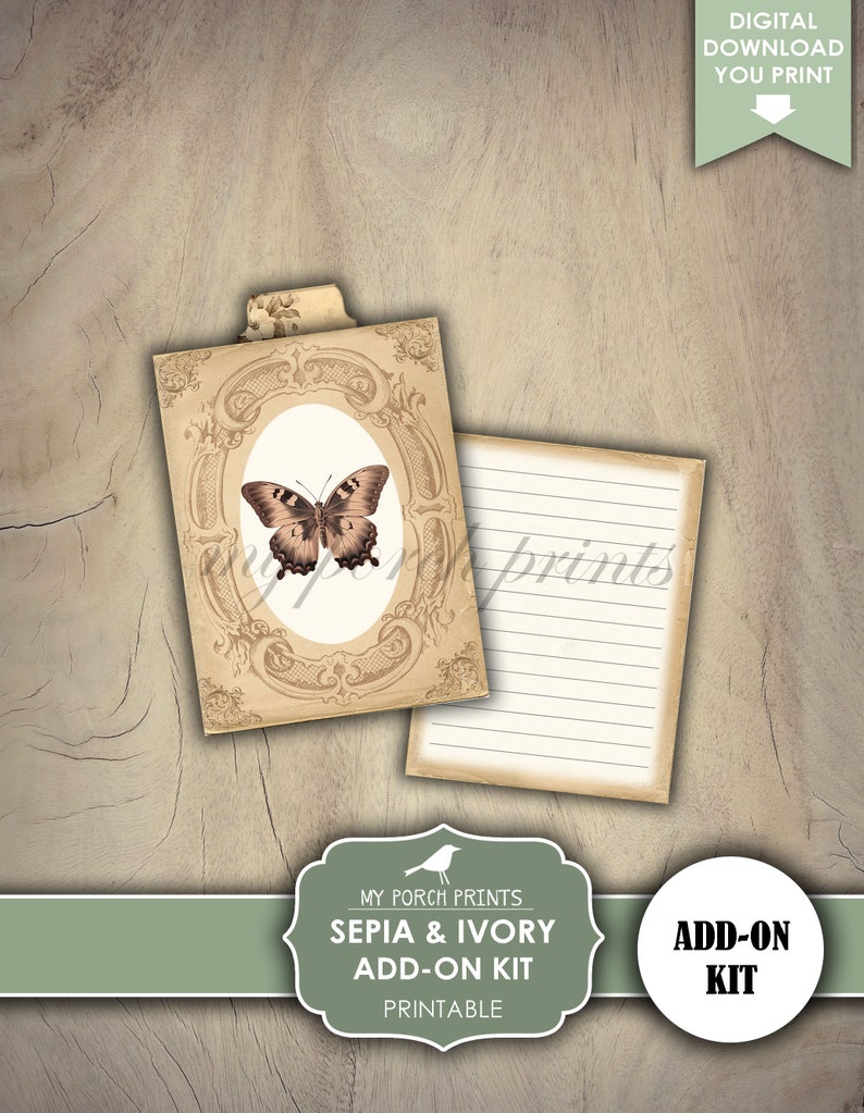 Junk Journal, Sepia, Ivory, Add On, Kit, Antique, Butterflies, Neutral ...
