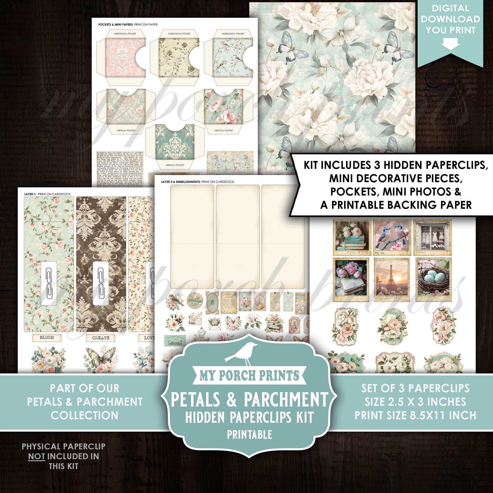 Petals and Parchment Hidden Paperclips Kit, 3, Junk Journal, Shabby ...